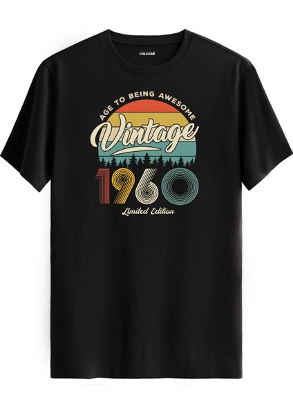 Vintage Tişört Nostalji 1960 Doğum Tarihli Bisiklet Yaka Basic Tişört Vintage Tasarım Tişört
