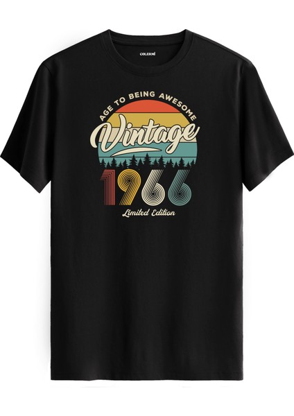 Vintage Tişört Nostalji 1966 Doğum Tarihli Bisiklet Yaka Basic Tişört Vintage Tasarım Tişört
