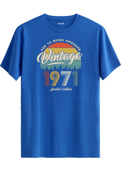 Vintage Tişört Nostalji 1971 Doğum Tarihli Bisiklet Yaka Basic Tişört Vintage Tasarım Tişört