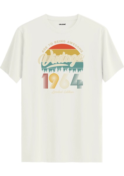 Vintage Tişört Nostalji 1964 Doğum Tarihli Bisiklet Yaka Basic Tişört Vintage Tasarım Tişört