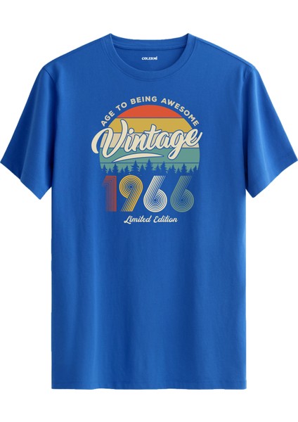 Vintage Tişört Nostalji 1966 Doğum Tarihli Bisiklet Yaka Basic Tişört Vintage Tasarım Tişört