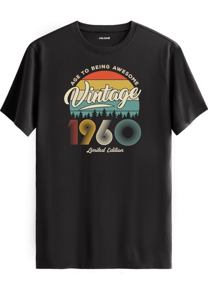 Vintage Tişört Nostalji 1960 Doğum Tarihli Bisiklet Yaka Basic Tişört Vintage Tasarım Tişört