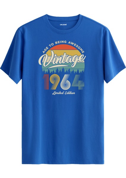 Vintage Tişört Nostalji 1964 Doğum Tarihli Bisiklet Yaka Basic Tişört Vintage Tasarım Tişört