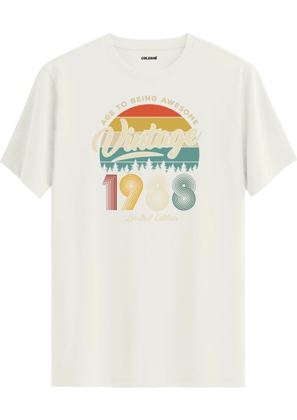 Vintage Tişört Nostalji 1988 Doğum Tarihli Bisiklet Yaka Basic Tişört Vintage Tasarım Tişört