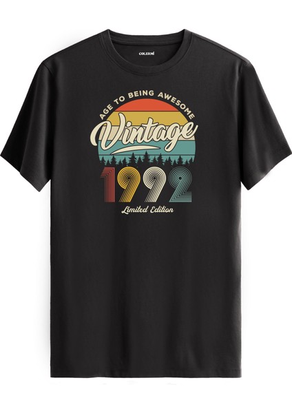 Vintage Tişört Nostalji 1992 Doğum Tarihli Bisiklet Yaka Basic Tişört Vintage Tasarım Tişört