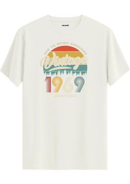Vintage Tişört Nostalji 1969 Doğum Tarihli Bisiklet Yaka Basic Tişört Vintage Tasarım Tişört