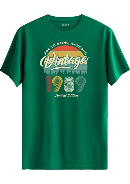 Vintage Tişört Nostalji 1989 Doğum Tarihli Bisiklet Yaka Basic Tişört Vintage Tasarım Tişört