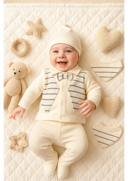 0-3 Ay Krem Smokin Detaylı 5'Lİ Hastane Çıkışı Set