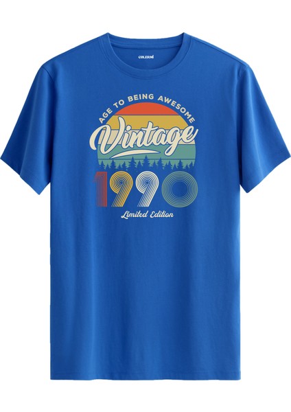 Vintage Tişört Nostalji 1990 Doğum Tarihli Bisiklet Yaka Basic Tişört Vintage Tasarım Tişört