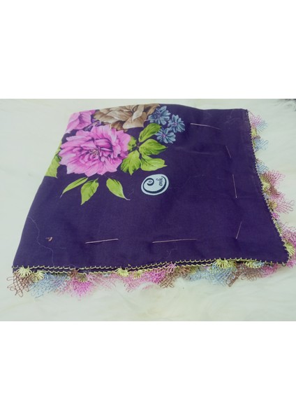 ve Reyhan %100 Pamuk Yazma Üzerine Tamamı El Işi Dört Tarafı Oyalı Yazma, Eşarp, Mevlit Örtüsü 100 x 100CM