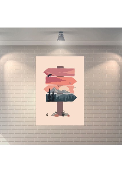 Yön Tabela Manzara Dekoratif Ahşap Poster