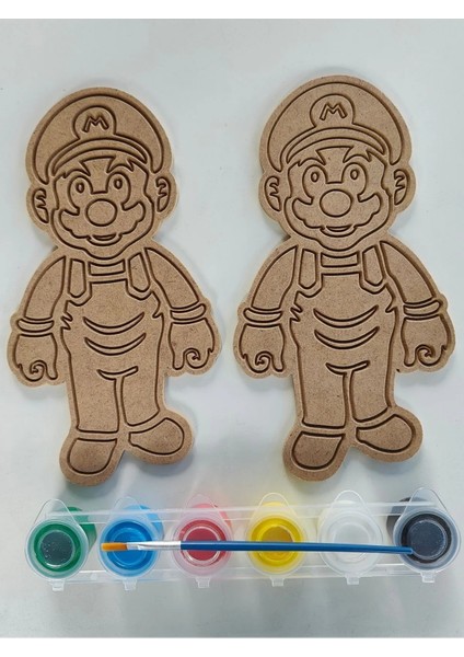 Ahşap Boyanabilir 2'li Süper Mario Boyama Seti Okul Öncesi Boyama Etkinliği.