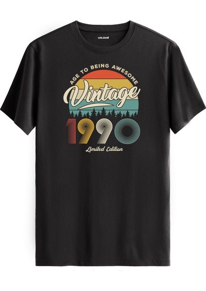 Vintage Tişört Nostalji 1990 Doğum Tarihli Bisiklet Yaka Basic Tişört Vintage Tasarım Tişört