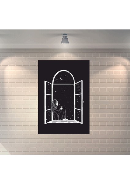 Gece Gökyüzünü Seyreden Kız Dekoratif Ahşap Poster