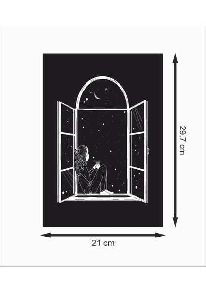Gece Gökyüzünü Seyreden Kız Dekoratif Ahşap Poster fiyatları