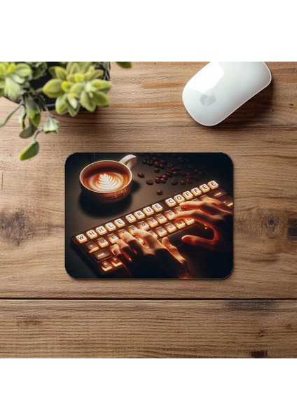 Kahve Klavye Yazılı Kod Mousepad - 19X23 cm 2 mm Dikdörtgen Ithal Baskılı Mouse Pad fırsatları