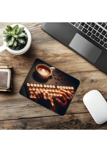 Kahve Klavye Yazılı Kod Mousepad - 19X23 cm 2 mm Dikdörtgen Ithal Baskılı Mouse Pad