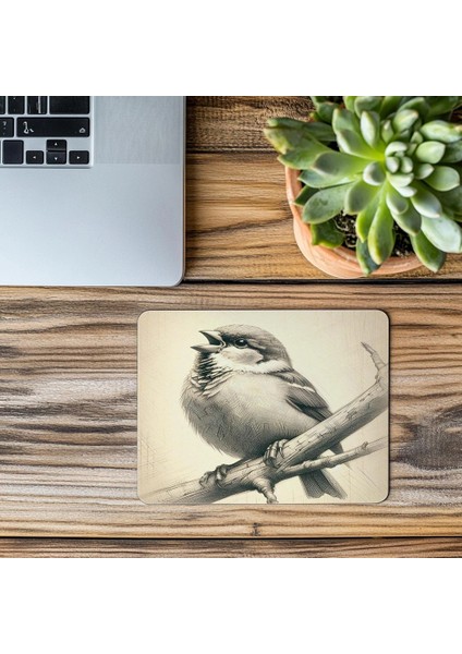 Dalda Oturan Serçe Çizimli Mousepad – Minimal Tarz - 19X23 cm 2 mm Dikdörtgen Ithal Baskılı Mouse Pad modelleri