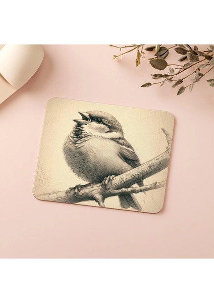 Dalda Oturan Serçe Çizimli Mousepad – Minimal Tarz - 19X23 cm 2 mm Dikdörtgen Ithal Baskılı Mouse Pad indirimleri