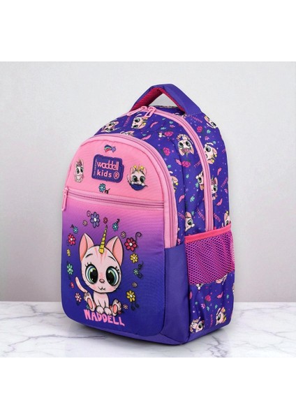 Lisanslı Mor-Pembe Kedi Desenli Kız Çocuk Okul Sırt Çantası,beslenme Çantası Seti modelleri