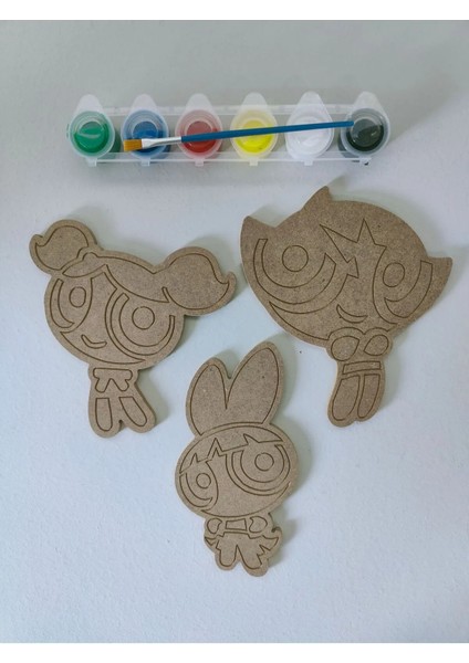 Ahşap Powerpuf Girlss Tasarım Boyama Seti. Eğitici Boyama Etkinliği.