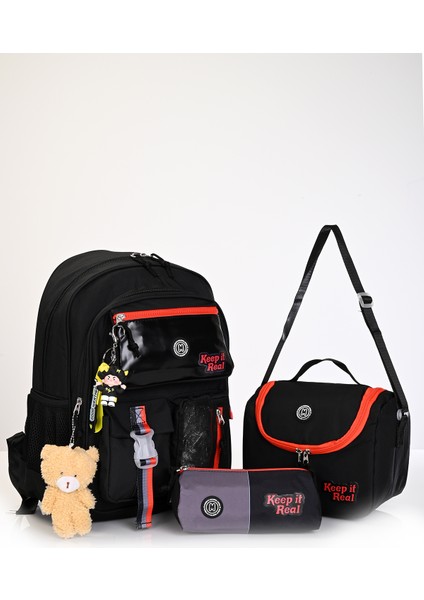 MU-5941 Black Start Okul Çanta Seti 3'lü – Sırt Çantası, Beslenme Çantası ve Kalemlik