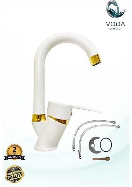 Baston Lavabo Bataryası – Beyaz Gold, Modern ve Şık Tasarım