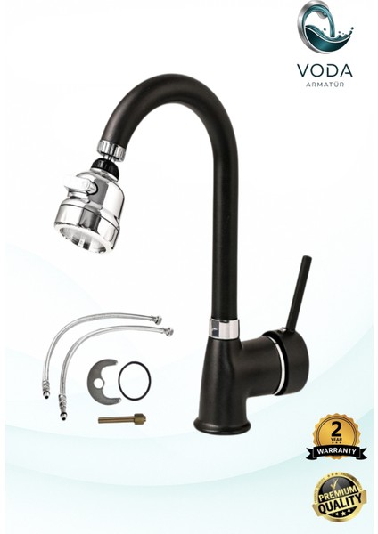 Baston Eviye Bataryası – Siyah Krom, 3 Fonksiyonlu Ayarlanabilir Başlık, Modern ve Şık Tasarım fiyatları