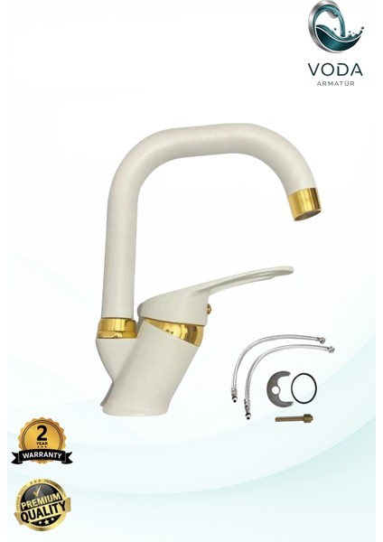 Köşe Lavabo Bataryası – Beyaz Gold, Modern ve Şık Tasarım