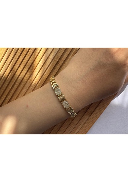 Kordon Model Baget Detaylı Çelik Gold Bileklik fiyatları