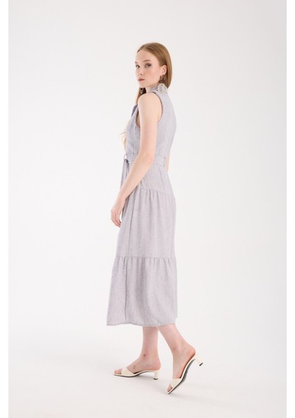 Ceket Yaka Önden Düğmeli Keten Elbise indirimleri