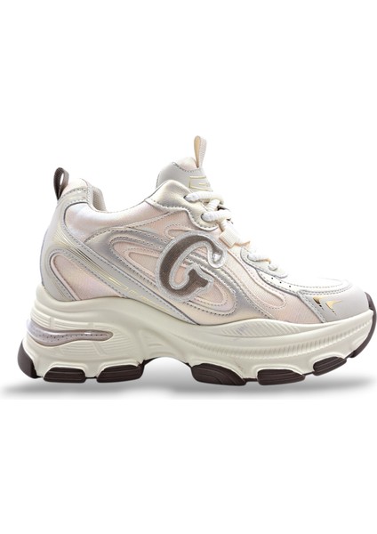 G25K450 Gizli Topuk Kadın Bej-Uçuk Pembe Sneaker Spor Ayakkabı