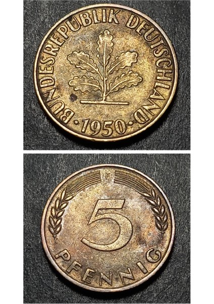 39963689901FD6FF99 1950 Almanya 5 Pfennig Çt Pirinç Kaplamalı Çelik Para