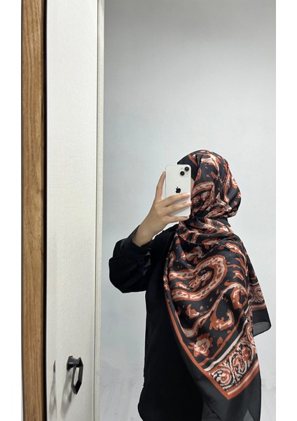 Etnik Desen Siyah Kiremit Renk Soft Pamuk Şal modelleri