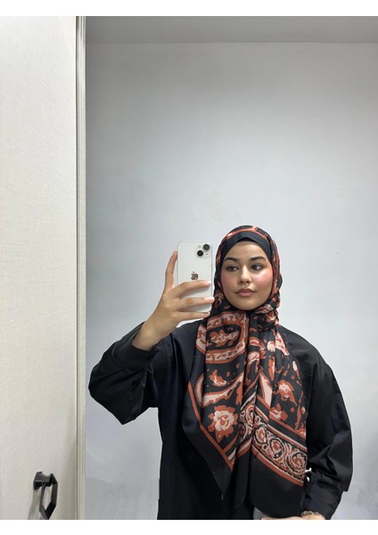 Etnik Desen Siyah Kiremit Renk Soft Pamuk Şal fırsatları