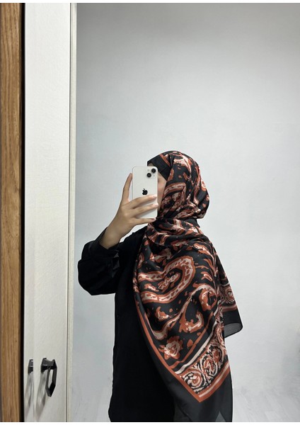 Etnik Desen Siyah Kiremit Renk Soft Pamuk Şal indirimleri