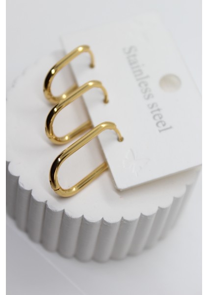 Üçlü Gold Mineli Set Çelik Küpe