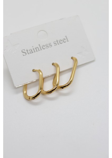 Üçlü Gold Mineli Set Çelik Küpe modelleri