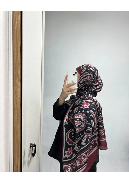 Etnik Desen Siyah Bordo Renk Soft Pamuk Şal indirimleri