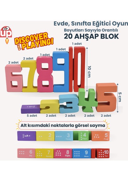 Montessori Ahşap Sayı Blokları | Okul Öncesi Eğitici Matematik Oyuncağı, Stem, Motor ve Zeka Gelişim modelleri