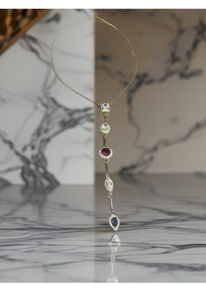 Kadın Renkli Y Uzun Çelik Kolye Dekolte Kolye