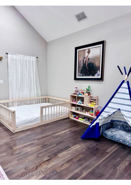 Mk Montessori Anne Yanı Çok Amaçlı Yuvarlak Çıtalı Bebek ve Çocuk Karyolası