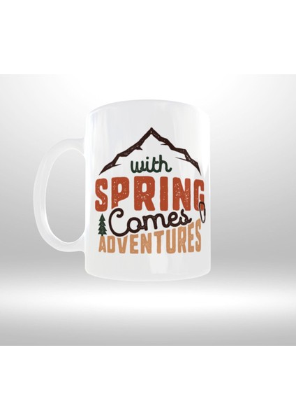 Doğa Kamp Temalı "wıth Sprıng Comes To Adventure" Yazılı Retro Tasarım Kupa