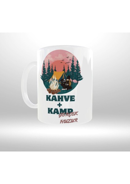 Kamp-Doğa Temalı "kahve ve Kamp Gerçek Huzur" Yazılı Retro Tasarım Kupa modelleri