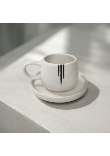 El Yapımı Seramik Line Çizgili Türk Kahvesi Espresso Fincan Takımı