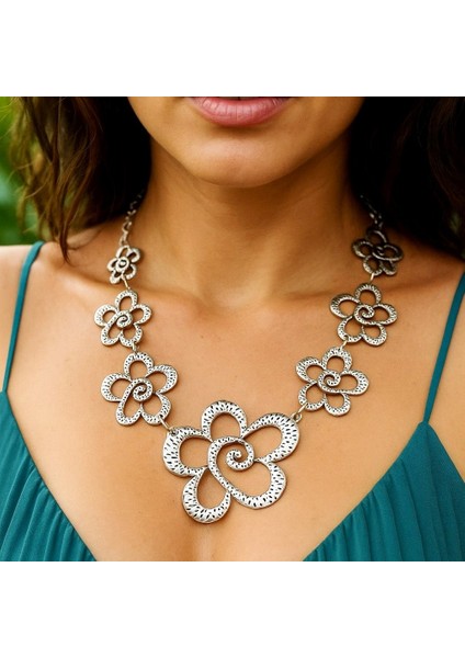 Çiçekler Şekilli Kadın Kolye Gümüş Kaplama Ayarlanabilir El Yapımı Kadın Kolye