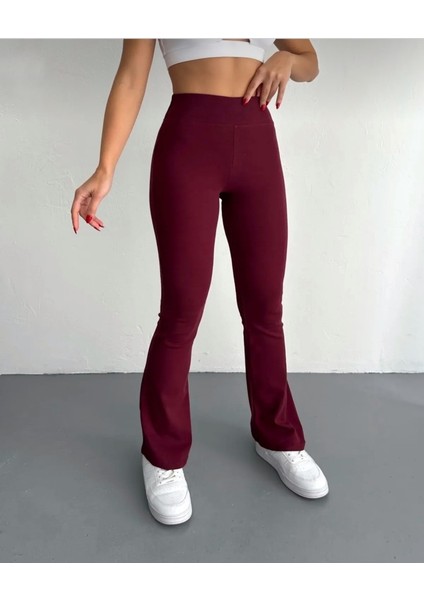 Kadın Yüksek Bel Incelten Etkili Beli Fitilli Ispanyol Paça Tayt Pantolon fırsatları