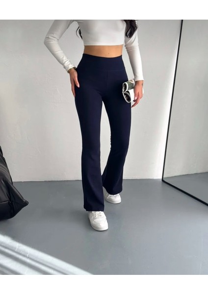 Kadın Yüksek Bel Incelten Etkili Beli Fitilli Ispanyol Paça Tayt Pantolon indirimleri