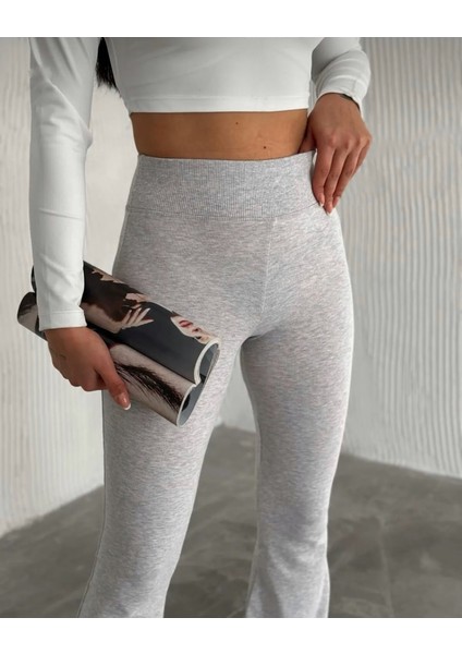 Kadın Yüksek Bel Incelten Etkili Beli Fitilli Ispanyol Paça Tayt Pantolon fırsatları