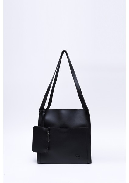 Siyah SHK123 Suni Deri, Çıtçıtlı, Iki Bölmeli, Cüzdanlı, Makyaj Çantalı, Askılı, El, Kol ve Omuz Çantası